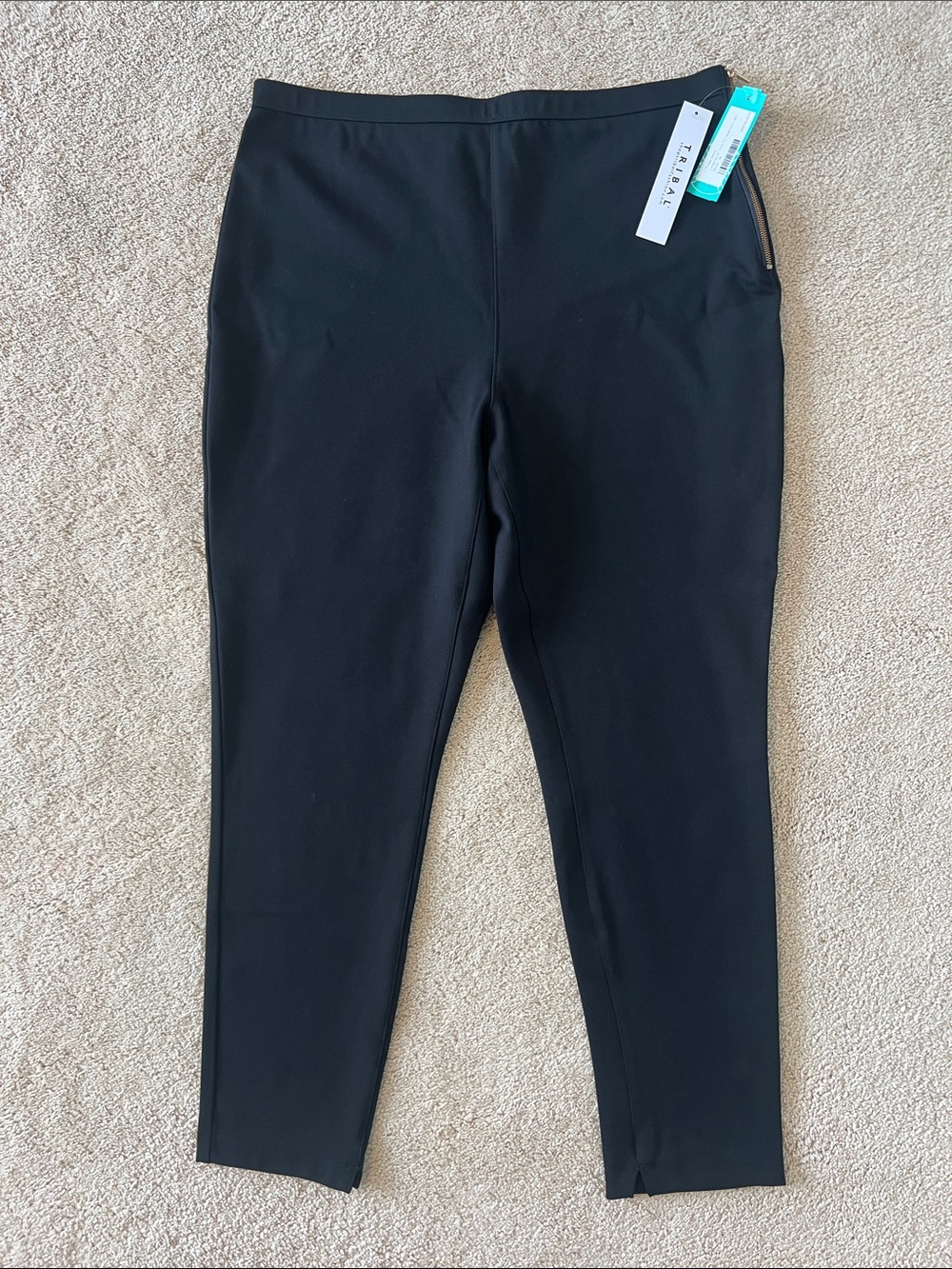 Tribal Black Pull-On Women's Legging Pants with Gold Side Zip Accent